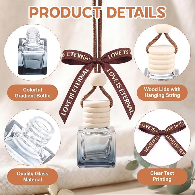 Mudder 50 Pcs Gradient Hanging Car Air Freshener Empty Clear Glass Diffuser Bottles for Essential Oils Perfume Pendant for Women Guests Wedding Favors Employee Appreciation Gifts(Cube,Colorful)