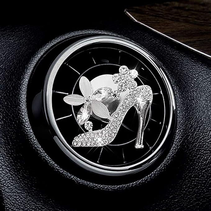 2 Pieces Crystal High Heel Shoe Air Vent Clips Rhinestone Car Air Freshener Clip Bling Car Clip Gift Decorations Charm Car Inter Air Vent Decor Accessories for Girls Women