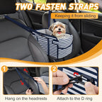 Portable Dog Car Seat for Small Dogs - Adjustable Safety Leash, Washable Cushion & Storage Pocket - Pet Booster Seat for Car Travel- Blue Stripes