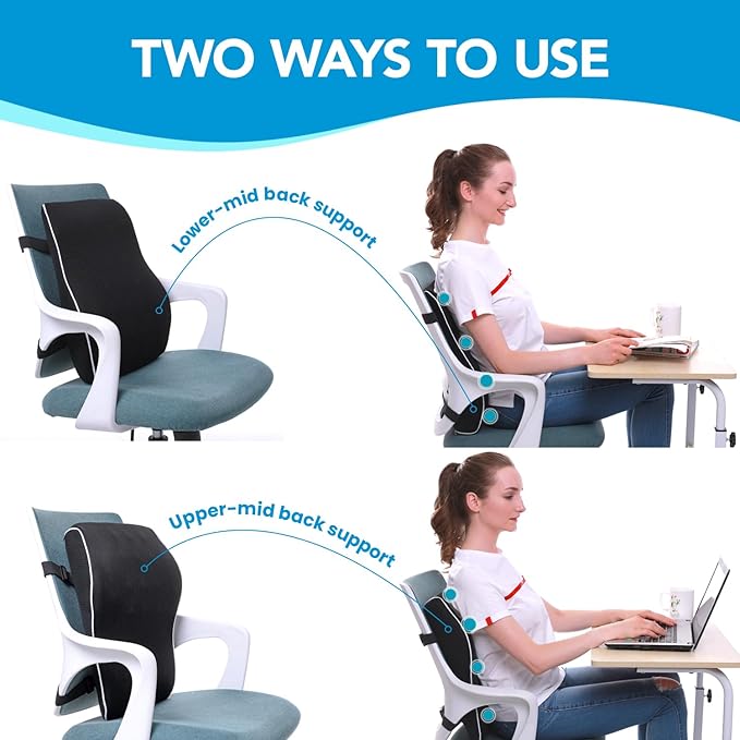 Lumbar Support Pillow for Office Chair, Office Home Essentials,Gifts for Mom,Dad, Back Support Pillow for Car, Chair Cushions,Back Pain Relief Improve Posture,Mesh Cover Double Adjustable Straps