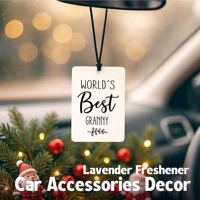 World's Best Granny Grandma Gifts Car Air Freshener Hanging 3 Pack, Christmas Car Accessories Gifts for Grandma Women Holiday, Rustic Scent Card Lavender for Closet Drawer Bathroom Decor