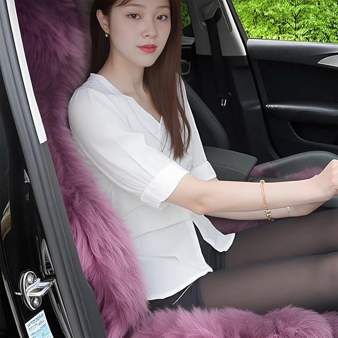 OGLAND 2 Pack Fluffy Sheepskin Car Seat Cover-Fuzzy Fur Auto Cushion for Universal Automotive Protector (Black, 2 Pcs Front Seat Cover)