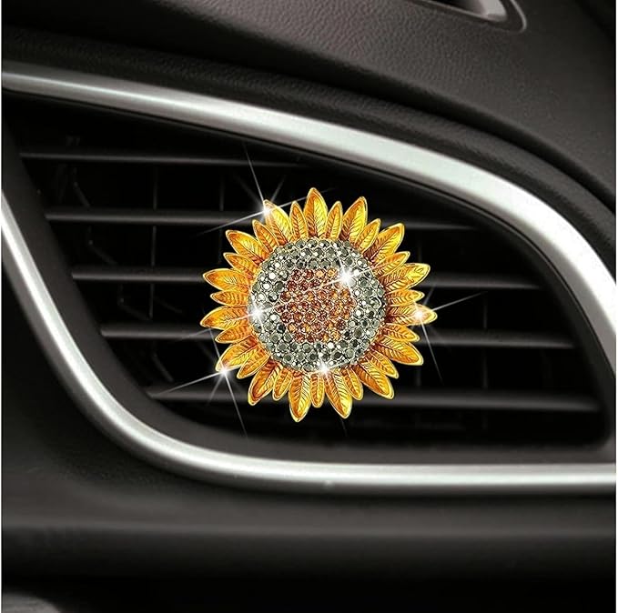 Bling Sunflower Air Vent Clips,Golden Sunflower Car Air Fresheners Vent Clips Diffuser Diamond Decoration Rhinestone Car Interior Decor Cute Accessories for Women Interior Accessories