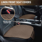 3 PCS Linen Car Seat Covers with Storage Pocket, Back Seat Covers Protectors with Non-Slip, Breathable Bench Seat Covers Universal Fit for SUVs, Cars, Trucks (Brown)