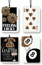 Trendy Retro Cheetah Print Car Air Freshener 4 Pcs, Leopard Print Lucky 8 Ball Dice Hanging Air Freshener for Home Bar Cars Closet Drawer Books, Girly Car Accessories Mirror Decor for Women