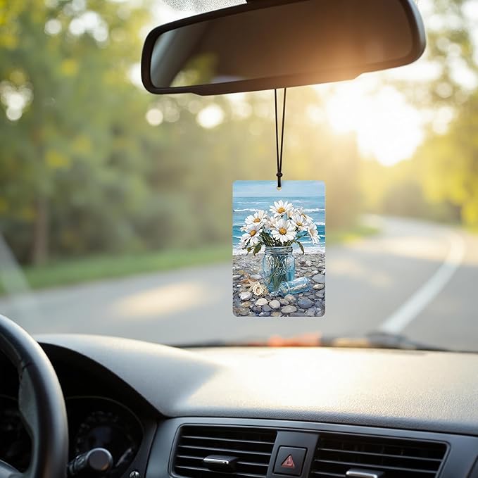 Blue Beach Daisy Floral Chair Pelican Car Air Freshener 4 Pcs, Beachy Coastal Ocean Seaside Hanging Air Freshener for Cars Closet Drawer Books, Girly Car Accessories Mirror Decor for Women