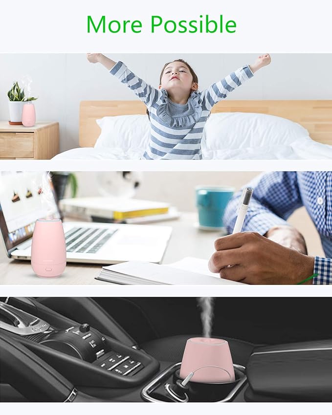 SOICARE Diffuser,USB Plug-in Car Portable Aromatherapy Diffuser,Essential Oils for Diffusers with 7 Colors Lights 2 Switch Mode Waterless Auto Off for Car Home Office Room (Pink)