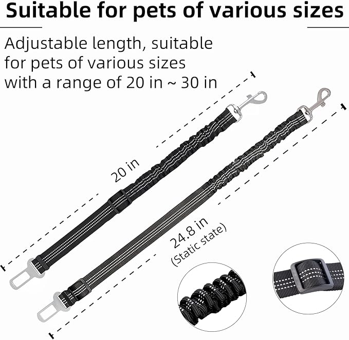 Dog Seat Belt for Car - Adjustable Dog Car Safety Harness, Elastic Cushioning Seatbelt Leash, Reinforced Metal Buckle Anti-Tangle Design, for Small and Medium Pets (Pink)