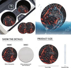 FKELYI Wolf Car Seat Covers Full Set for Men American Flag Non-Slip Seat Protector with Cup Coasters,Gear Shift Cover&Handbrake Cover, Steering Wheel Cover, Headrest Covers