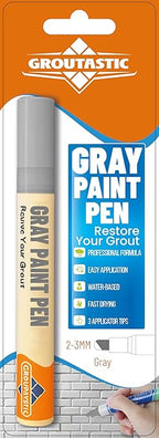 Gray Grout Paint Pen Tile Grout Colorant & Sealer Marker, Quick-Dry, Ideal for Bathroom, Shower, Kitchen Tiles Restores Grout Lines, 3 Adjustable Tips (2-3 mm)