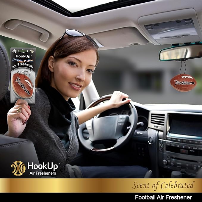 Football Car Air Freshener by HookUp - 25 Pack - Black Gold Scent (Extra Strong) | Unique Football Gift for Players, Coach, Fans | Hanging Car Accessory with Long Lasting Fresheners Smell