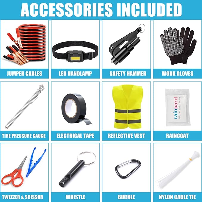AUTODECO Car Roadside Emergency Kit, Car Safety Kit for Men Portable Car Kits for Emergency, Pink