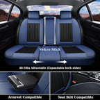 Coverado Car Seat Covers Full Set, Nappa Leather Seat Covers for Cars, Car Seat Cushion Car Seat Protector, Front and Back Seat Protectors Cushions Universal Fit for Most Cars Vehicles(Blue&Black)
