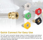 Pressure Washer Adapter with 1/4" Quick Connect and 5 Nozzles, 6" Metal Adapter Replacement Compatible with Ryobi, Dewalt, Husky, Portland, Harbor Freight, Up to 3000 PSI