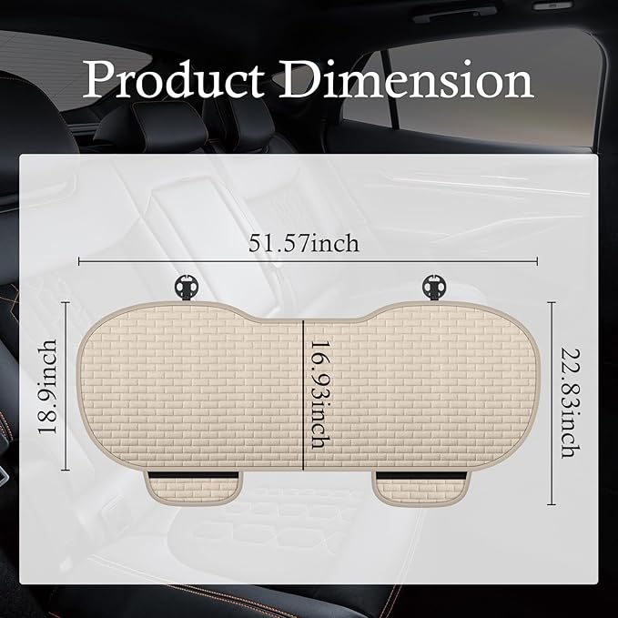 Car Back Seat Cover,Non-Slip & Breathable Bench Seat Cover with Side Pockets for Car Storage & Protecting Interiors,Universal All-Season Seats Back Protector for Most Cars (Rear Seat Cover/Biege)