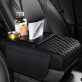 5-in-1 Car Armrest Pad Cushion, Water Ripple Embossed Center Console Booster Pad with Tissue Box, Cup Holder, Storage Bag, Phone Slot, Fit for Most Sedan Vehicles (Water Ripple Series, Black)