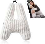 HIGOGOGO Washable Travel Pillow, Car Pillow for Kids & Adults, Upgraded Travel Pillows with Removable Soft Cover and High-Support Foam, Fix Neck and Body Sitting/Sleeping on The Trip, Beige