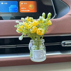 Set of 4 Cute Flower Bouquet in Glass Vase Car Air Freshener Vent Clips, Mini Artificial Flowers for Car Air Vent Decoration, Auto Interior Dash Ornament Accessories