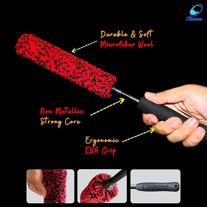 Premium Microfiber Wheel Cleaner Brush | Soft Non-Metallic Rim Cleaner Brush with Ergonomic Handle | Durable Wheel Brush for Cleaning Rims & Wheels | Small Size