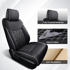 Huidasource Tacoma Front&Back Seat Covers Full Set, Automotive Leather Car Seat Cushion Cover Fit for 2005-2015 Double&Crew Cab 2nd Gen Toyota Tacoma Base SR5 Limited TRD Sport(Full Set/Black&White)