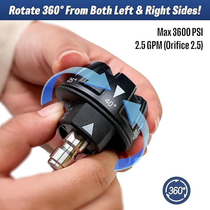 6 in 1 Pressure Washer Nozzle Tips, Quick Change Over and Adjustable, Mutiple Degrees in One, 1/4 inch Quick Connector, MAX 3600PSI for Power Washer