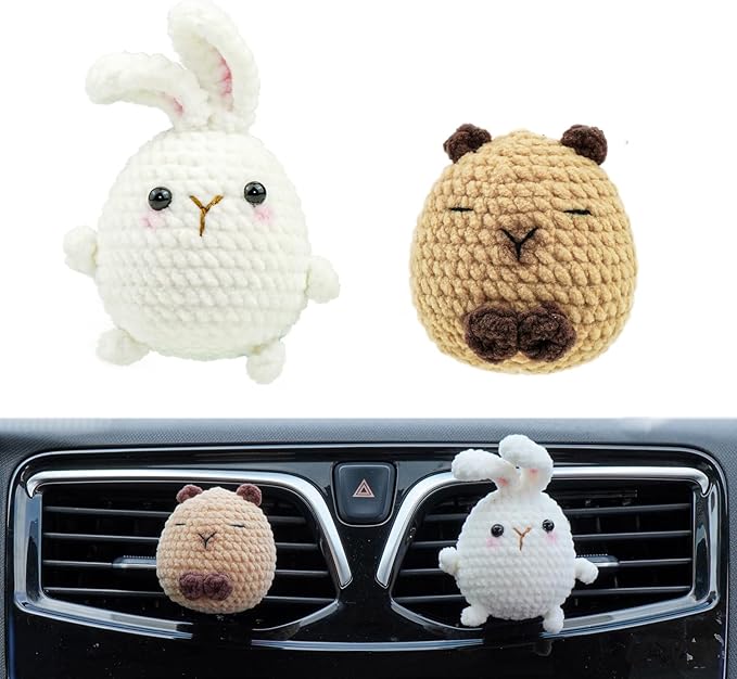 Wonhibo Capybara & Bunny Car Air Freshener Vent Clip, 2 Pack Cute Soft Stuffed Animal Vent Decor Car Accessories for Women