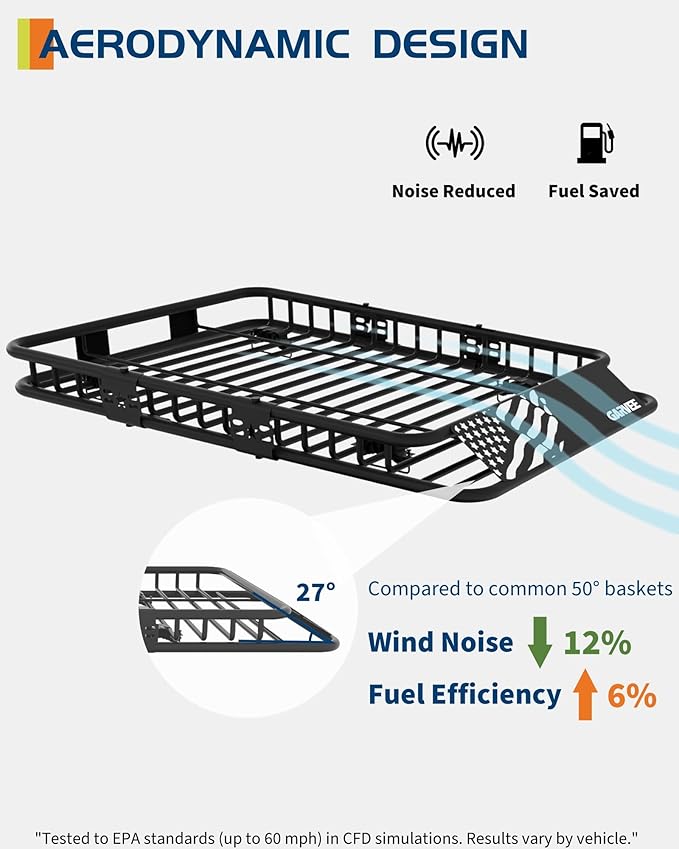 Garvee 46" x 36" Universal Roof Rack Basket, 200 Lbs Capacity Rooftop Cargo Carrier Basket with 15 Cubic Feet (44" x 34") Waterproof Luggage Bag, for Suvs, Trucks, Vehicles