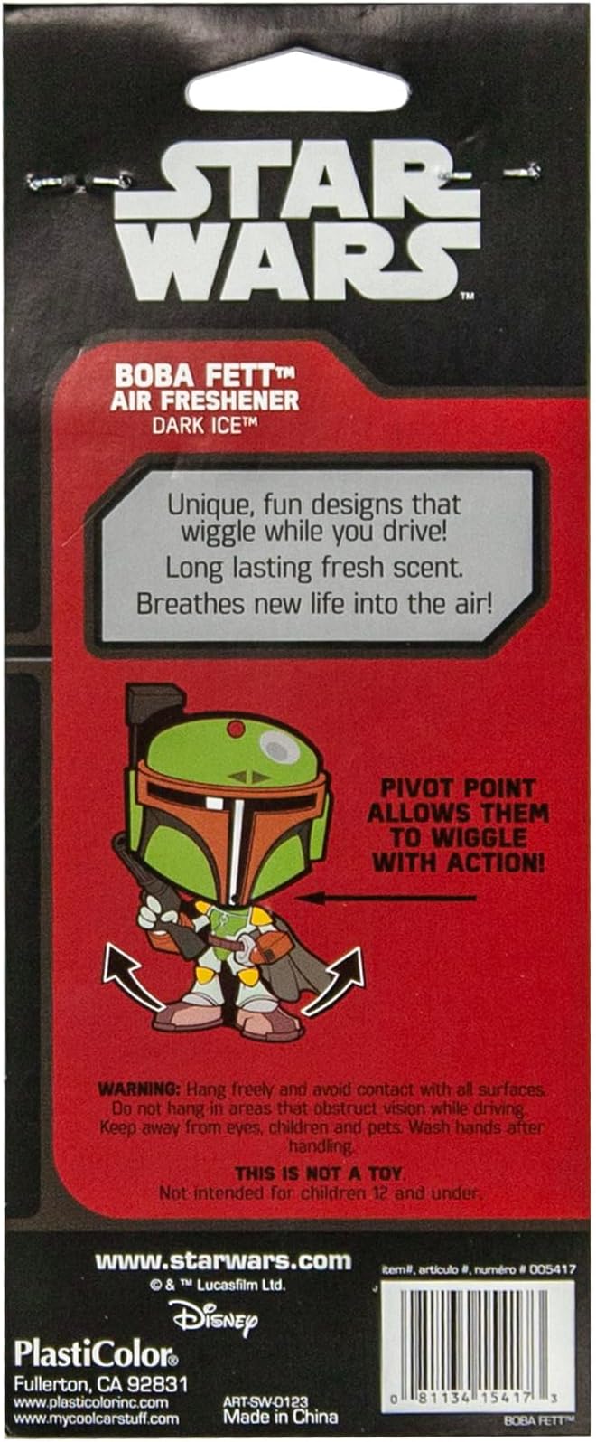 Plasticolor 005417R01 Star Wars Boba Fett Wiggler Paper Air Freshener Dark Ice Scent