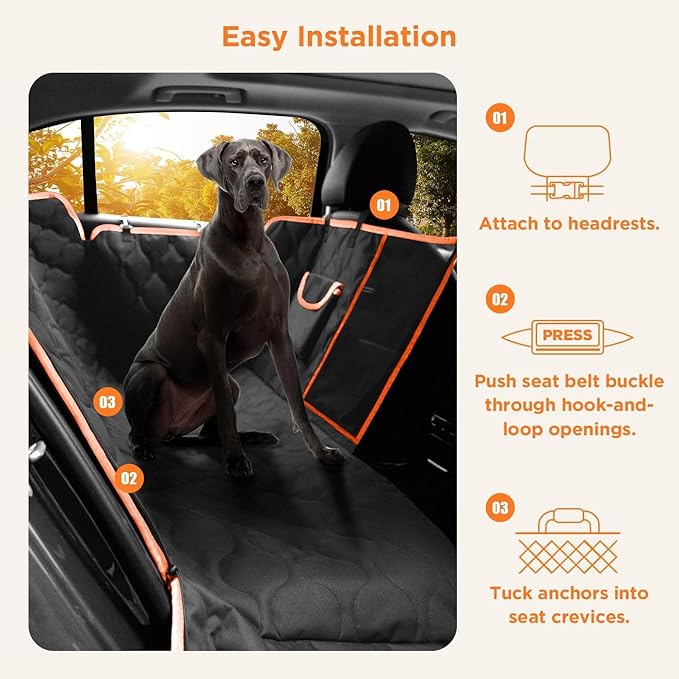 Waterproof Dog Car Seat Cover for Back Seat,Collapsible Scratchproof Dog Car Seats Covers,Nonslip Dogs Seat Cover with Mesh Window,Storage Pocket,Side Flaps,Universal Size Fit for Car/Truck/SUV