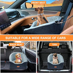 Vivifying Dog Car Seat for Small & Medium Dogs, Detachable & Washable Booster Seat for Pets Up to 30lbs, Travel Bed with Storage Pockets and Safety Belt – Gray&Black