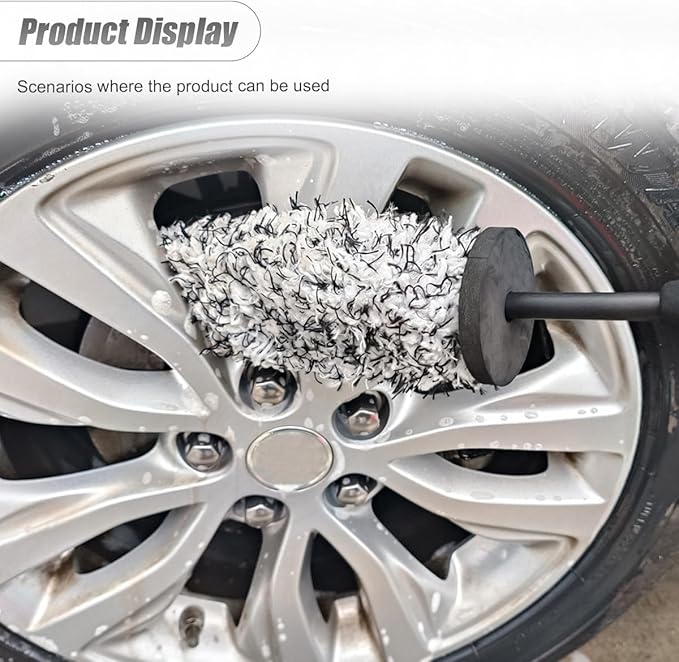 Car Wheel Cleaner Brush, Soft Microfiber Wheel Rim Cleaner, Non Scratch Car Detailing Brush, Highly Water Absorption & Removable Tire Brush, Vehicle Rim Wash Tool (Grey)