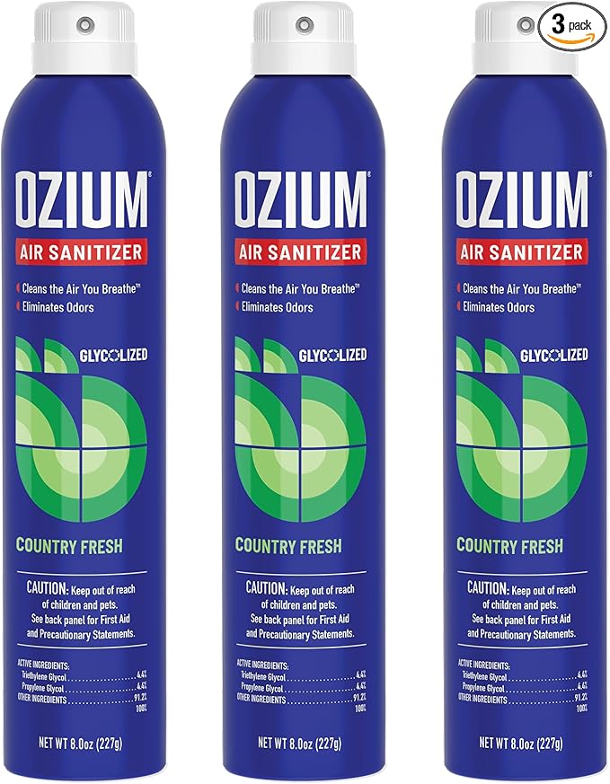 Ozium 8 Oz. Air Sanitizer & Odor Eliminator for Homes, Cars, Offices and More, Country Fresh Scent, Pack of 3