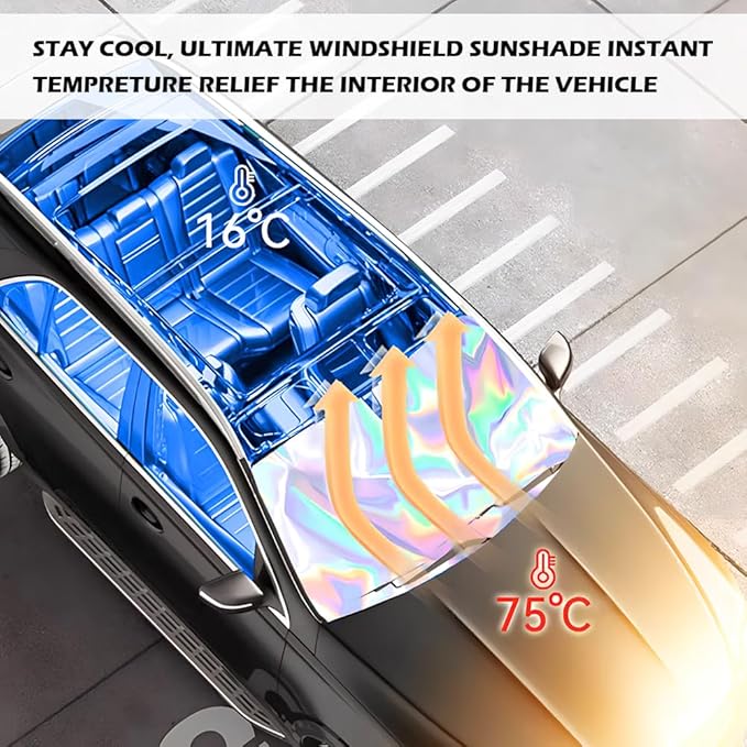 55.12 * 27.56" Windshield Sun Shade Foldable,Upgraded 210T Radium Titanium Silver Car Windshield Cover with Storage Pouch for Automotive Interior Protection,Universal Car Sun Shade (55.12*27.56 inch)
