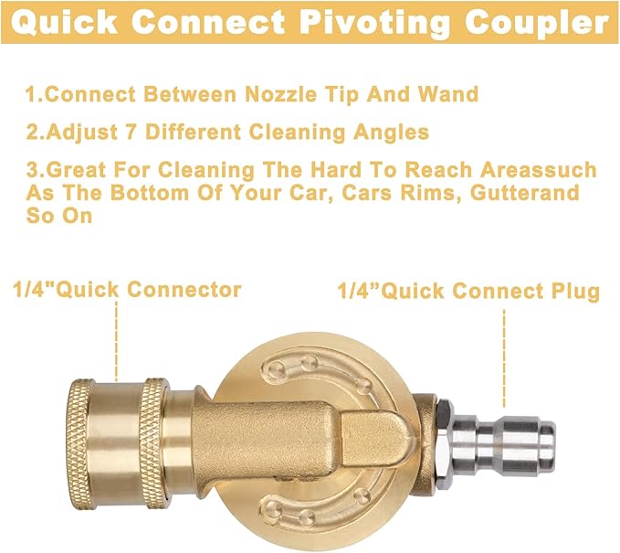 Pressure Washer Gutter Cleaner Attachment - 240 Degree Pivoting Coupler, 1/4” Quick Connect, 7 Angles for Power Washer Spray Nozzle, 4500 PSI