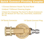 Pressure Washer Gutter Cleaner Attachment - 240 Degree Pivoting Coupler, 1/4” Quick Connect, 7 Angles for Power Washer Spray Nozzle, 4500 PSI