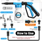 Upgraded Car Wash Foam Gun, Foam Cannon, Adjustable Hose Wash Sprayer with 2.5 to 6 Bars Foam Blaster, NEW Handle, Wash Mitten &Towel, Suitable for Car Cleaning & Garden Use with 1/2” Quick Connector