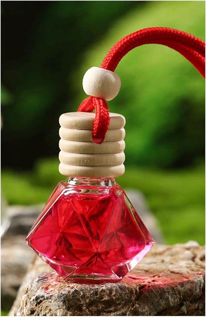 Red Car Air Freshener 8ML Car Perfume Glass Pendant 2PCS with 20ML Spare Natural Perfume Decoration Car Perfume Air Freshener(Lavender)