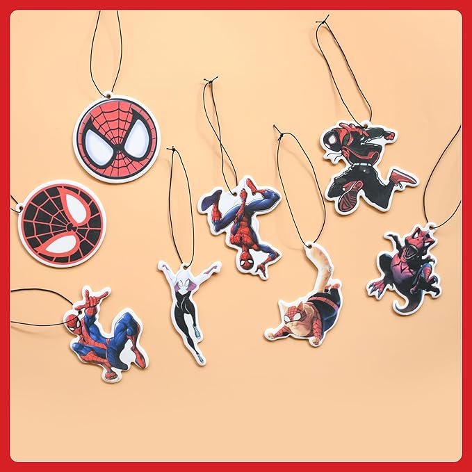 Pounchi Cartoon Hero Car Air Freshener Cards (8 Pack Refreshing Ice Scent) Cool Cartoon Accessories for Car Interior Hanging Gift Rearview Pendant Supplies