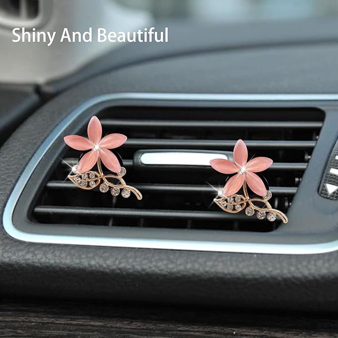Lotus Flower Car Air Freshener Vent Clips,2pcs Pink Bling Flower Car Accessories for Women,Vanilla Scent Car Air Fresheners