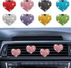 4PCS Heart-Shaped Car Vent Clip with Rhinestone, Vent Clip Car Accessories, Sparkly Rhinestone Bling Diamond Freshener Holder, Air Conditioning Outlet Ornament for Women Girls (Pink, Style1)