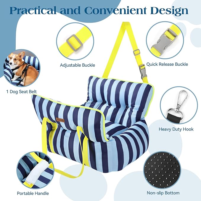 Dog Car Seat for Small Dogs, Small Dog Car Seat Under 20 lbs Soft Pet Booster Seats with Safety Belt Portable Travel Carrier Bed, Blue