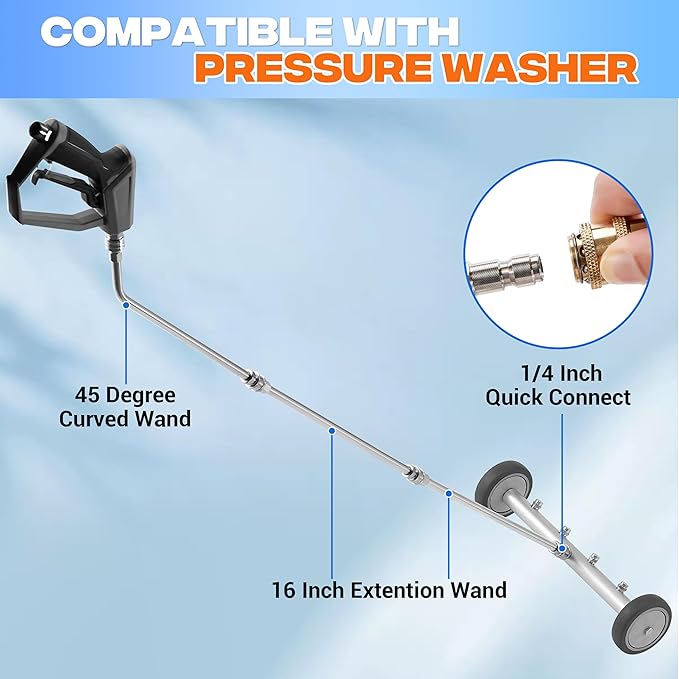 M MINGLE Undercarriage Pressure Washer Attachment, 16 Inch Powerful Under Car Washer with Car Wash Mitt, Low-Clearance Vehicle Compatible, 4000 PSI