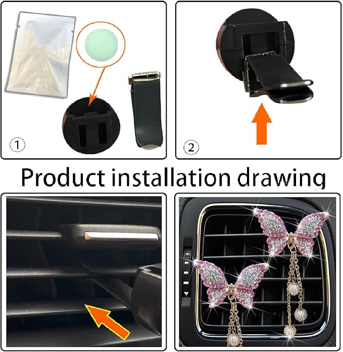 Pink Butterfly Heart Air Vent Clips, 2 Pcs Pink Butterfly Car Air Fresheners Air-conditioning Vents Clips Car Diffuser Diamond Car Interior Decor Charm Cute Car Accessories Decoration for Women