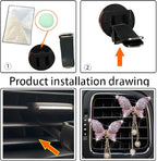 Pink Butterfly Heart Air Vent Clips, 2 Pcs Pink Butterfly Car Air Fresheners Air-conditioning Vents Clips Car Diffuser Diamond Car Interior Decor Charm Cute Car Accessories Decoration for Women