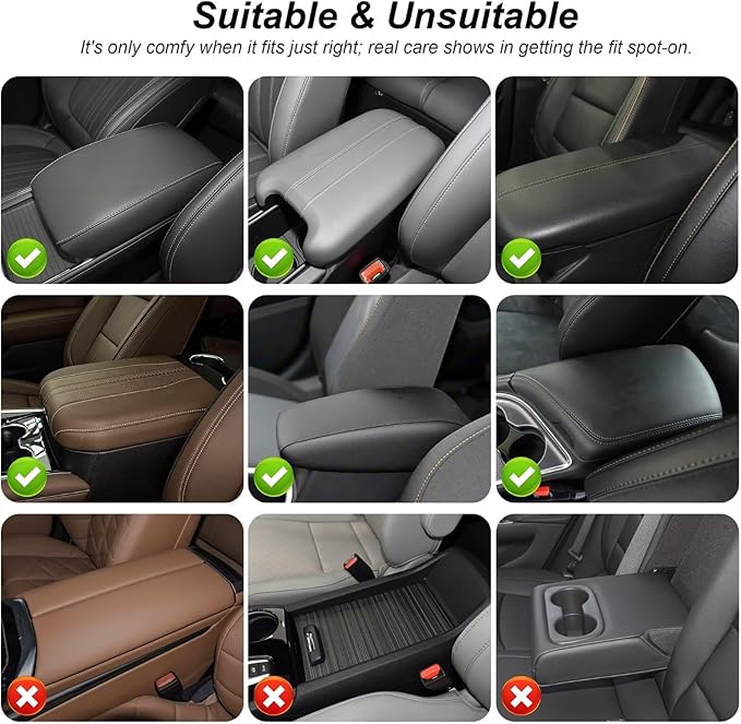 Upgraded Car Center Console Cover Fit for Avalon Faux Leather Car Armrest Cover Cushion with 2 Storage Bags,Car Armrest Storage Box Interior Accessories(Black)