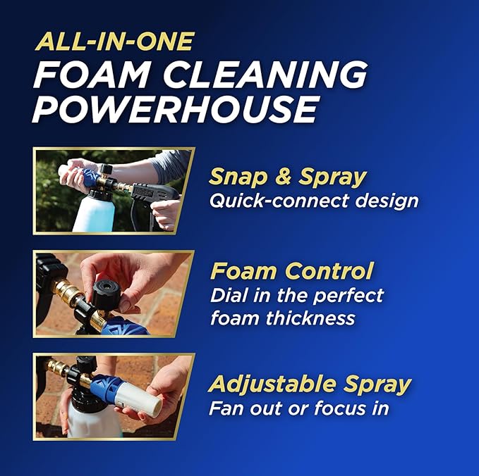 30 SECONDS Foam Cannon Kit – Pressure Washer Sprayer + 8 fl. oz. Soap – Foaming Cleaner for Siding, Decks, Driveways & Outdoor Surfaces