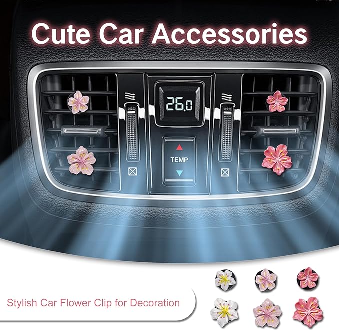 NIIIYTYB 3 Set Cute Car Vent Clips Flower Air Vent Clips for Fresheners Hawaiian Hibiscus and Cherry Blossom Car Accessories Aesthetic Interior Decor for Women Peach Blossom (Pink)