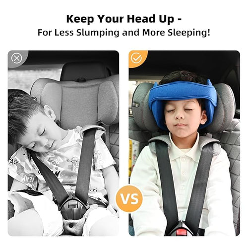 Adjustable Child Car Seat Head Support Band, Adjustable Head and Neck Support Band - A Comfortable Safe Sleep Solution, Blue Head Support Belt