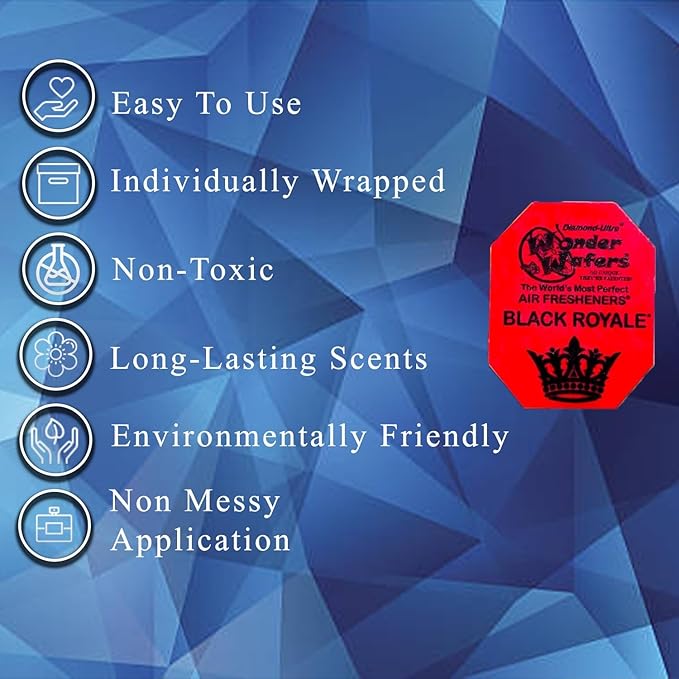 20 pack of Wonder Wafer Car Air Freshener: Individually Wrapped - 10 Black Royale, 10 Clean Car, 2 scents