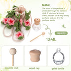 Cute Crochet Plant Car Freshener 12ml Empty Refillable Diffuser Bottle with Plants Hanging Accessories for Rearview Mirror Home Office Decor Women Mother's Day Gifts(Cherry Blossoms)